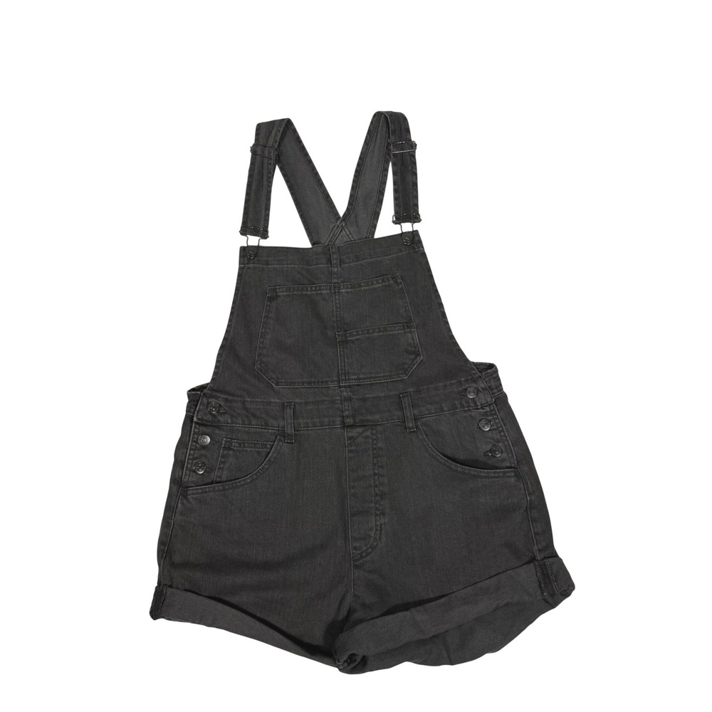 Free People Black Denim Short Overalls Womens Adjustable Straps Cuffed Boho M